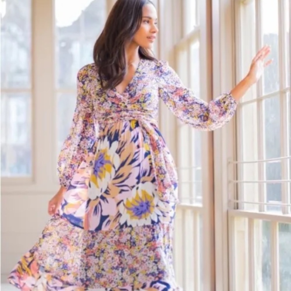 Luxe By Seraphine Boho Floral Maternity & Nursing Midi Dress Size 10